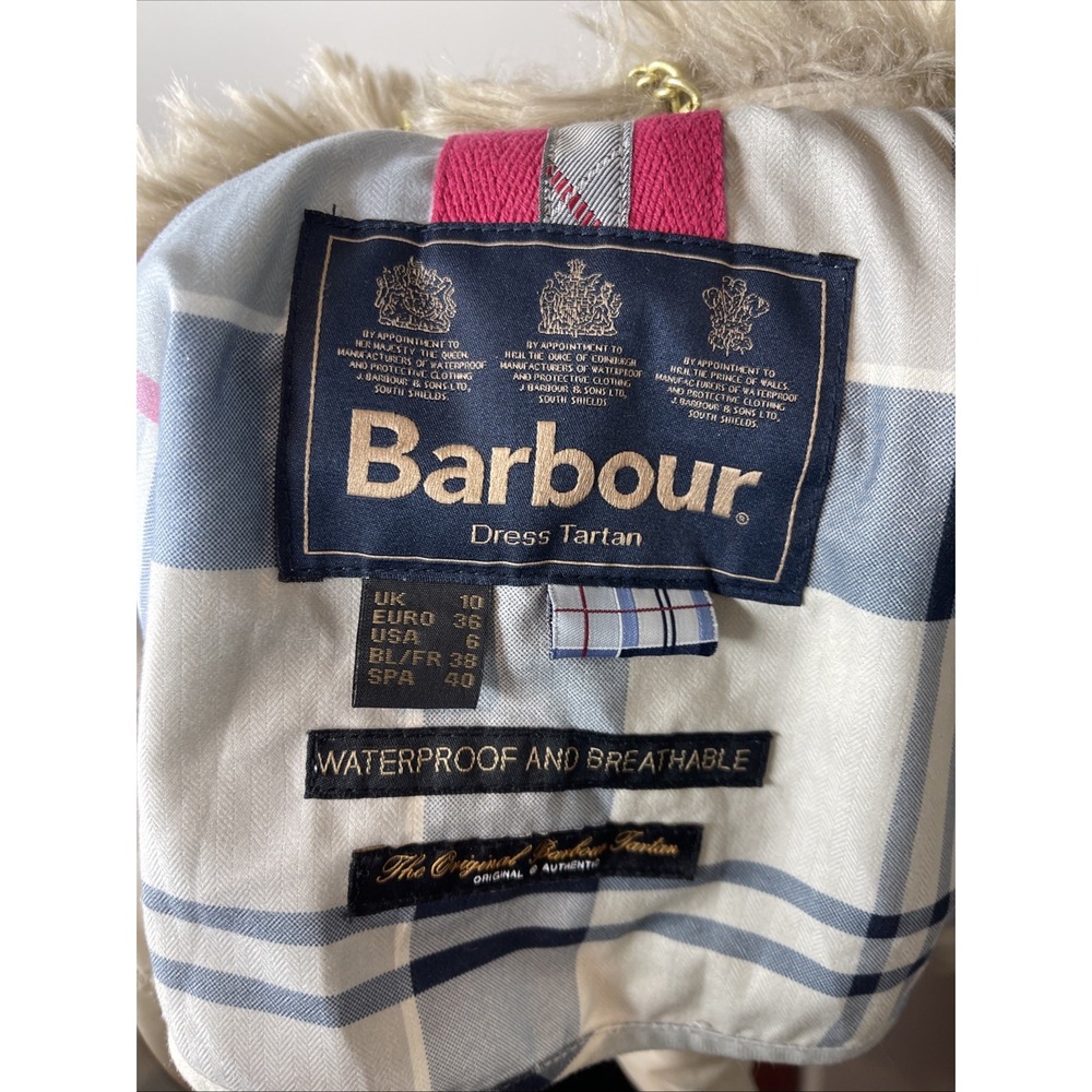 Barbour Brodie Jackie Kakhi Waterproof Fur Colar US 6 *read - Picture 11 of 11